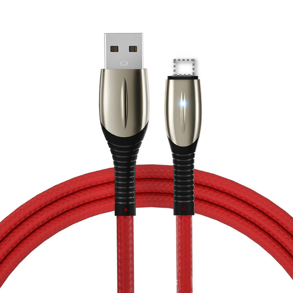 Zinc alloy braided 3A data cable with light [Apple interface Lightning-0.25m (red)]