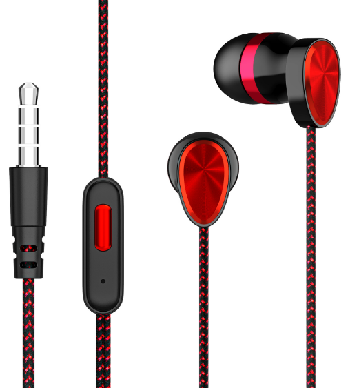 Wired 3.5mm In-Ear Sports Earbuds Sports Plating Gaming Subwoofer Headphones (Bag Red Earphones)