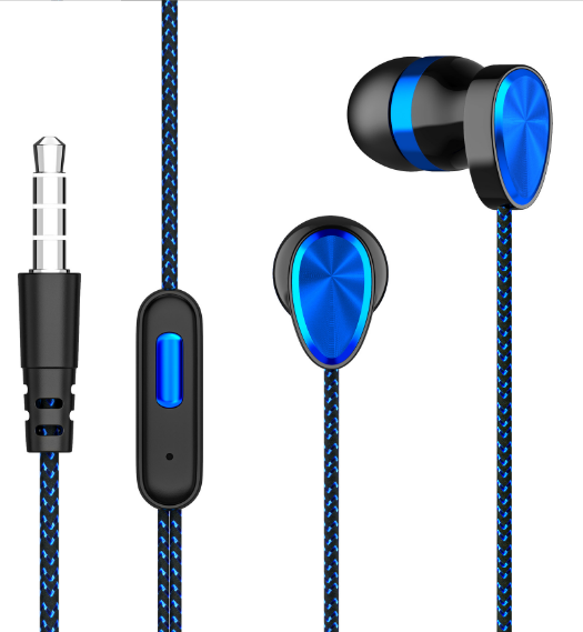 Wired 3.5mm In-Ear Sports Earbuds Sports Plating Gaming Subwoofer Headphones (Bag Blue Headphones)