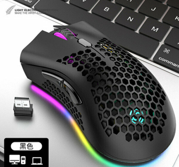 新款新概念RGB跑馬燈充電滑鼠-BM600-黑色/單模無線版