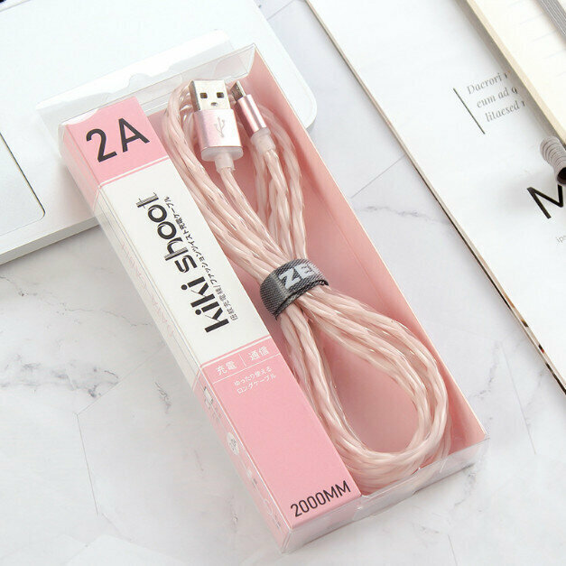 2m data cable for android android extended 2A boxed charging cable colorful twisted crystal charging cable (SD-214 (Android) pink)