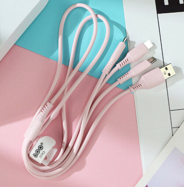 One-in-three data cable for Apple Android Type-C 1M 3-in-1 charging cable (pink)