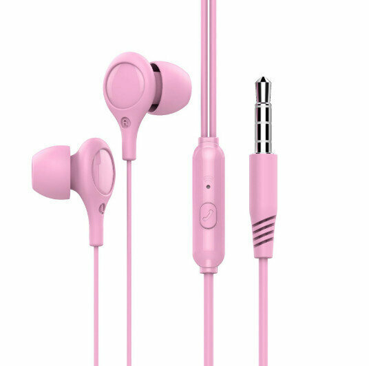 Neutral stereo in-line mobile phone dynamic wired headphones (pink headphones)