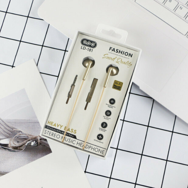 3.5mm Round Hole Pin Line Control Small Headset with Microphone (Gold)