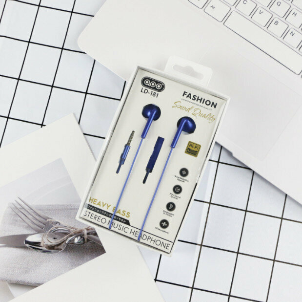 3.5mm Round Hole Pin Line Control Small Headset with Microphone (Blue)
