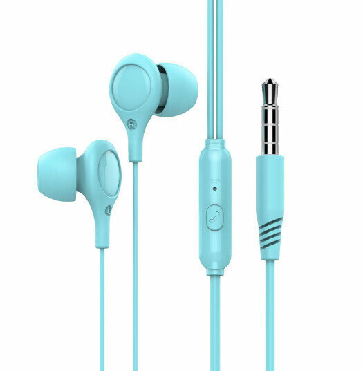 Neutral stereo remote control mobile phone dynamic wired headphones (blue earphones)