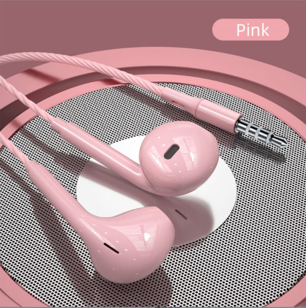 激抵重低音半入耳式有線直插耳機帶麥（粉色）