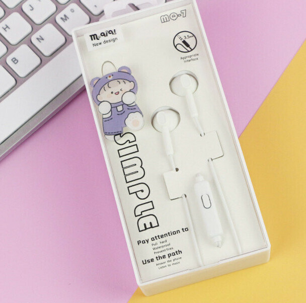 Over-the-ear in-line control cartoon headphones with microphone (white)
