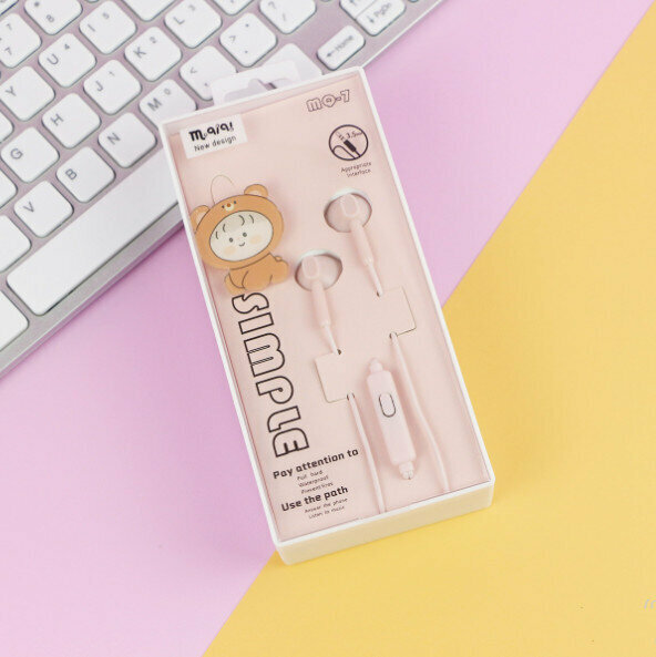 Over-the-ear in-line control cartoon headphones with microphone (pink)