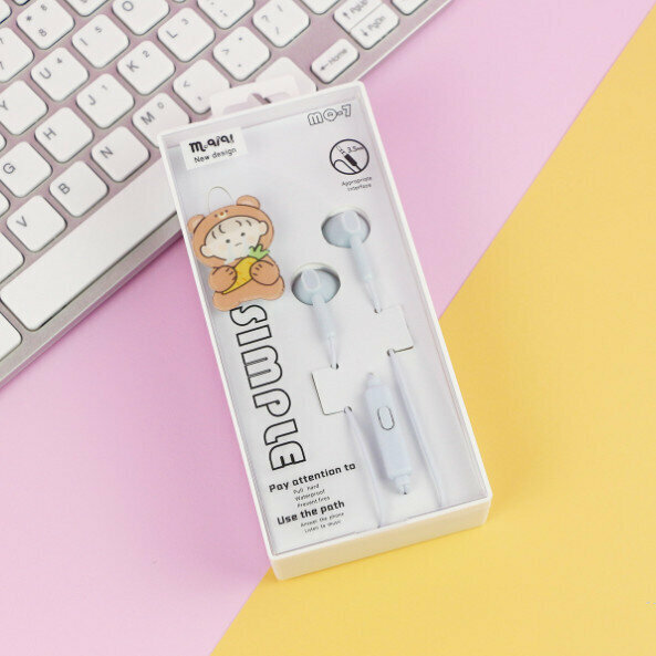 Over-the-ear in-line cartoon headphones with microphone (blue)