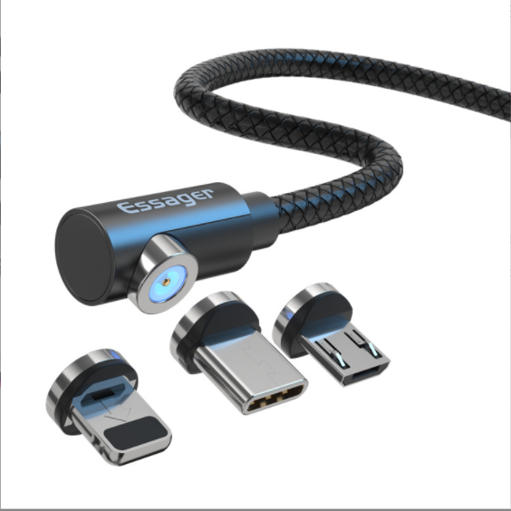 Elbow magnetic data cable with three ends (black 1M)