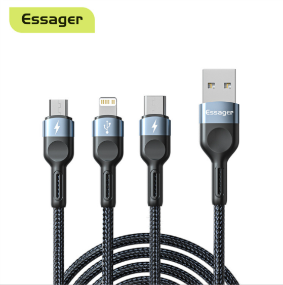 1-in-3 Smart Fast Charging Nylon Braided Data Cable (Gray 1.2M)