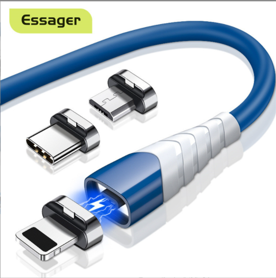 Magnetic data cable, one drag, three ends of nylon braided cable (blue 1M)