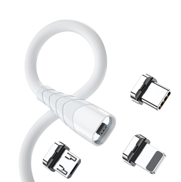 Magnetic data cable, one drag, three heads of nylon braided cable (white 1M)