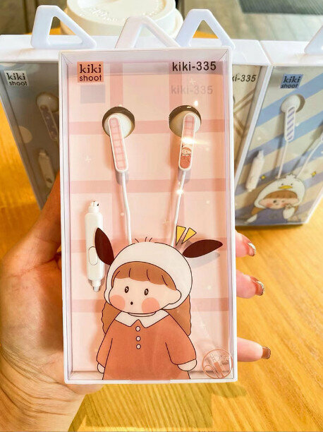 In-ear boxed cartoon headphones for Android round hole mobile phone wired headphones (pink)