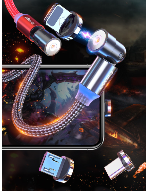 540 degree magnetic rotating charging 3-in-1 180 degree rotating mobile phone charging cable (1 line 3 heads red 2M)