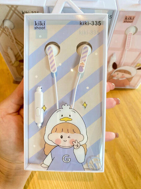 In-ear boxed cartoon headphones for Android round hole mobile phone wired headphones (purple)