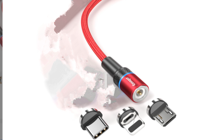 Round head magnetic blind suction charging cable for Android and Apple Type-c 3-in-1 (one line three heads red 2M)