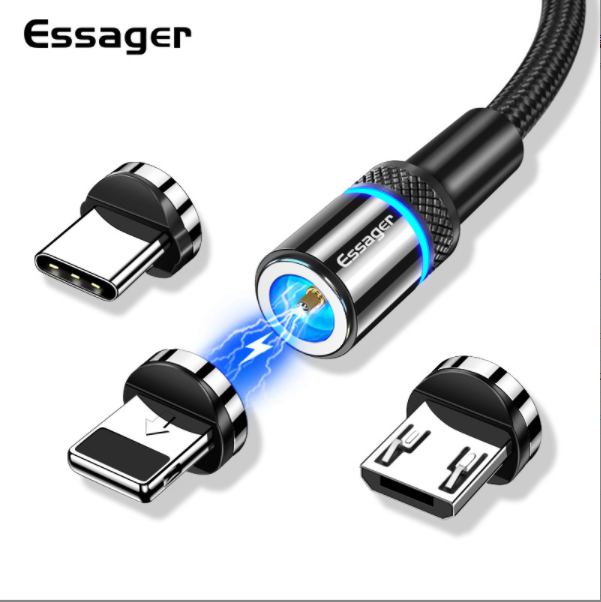 Round head magnetic blind suction charging cable for Android Apple Type-c 3-in-1 (one line three heads black 1M)