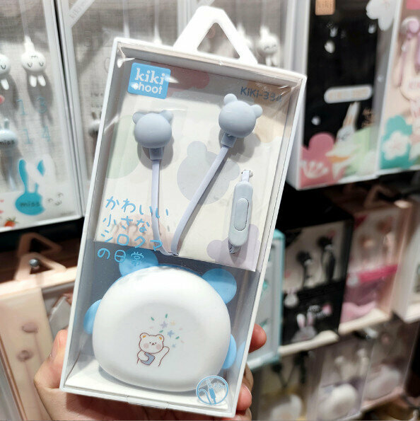 Cartoon Bear Ears Box Storage Headphones Wired Headphones (Blue)