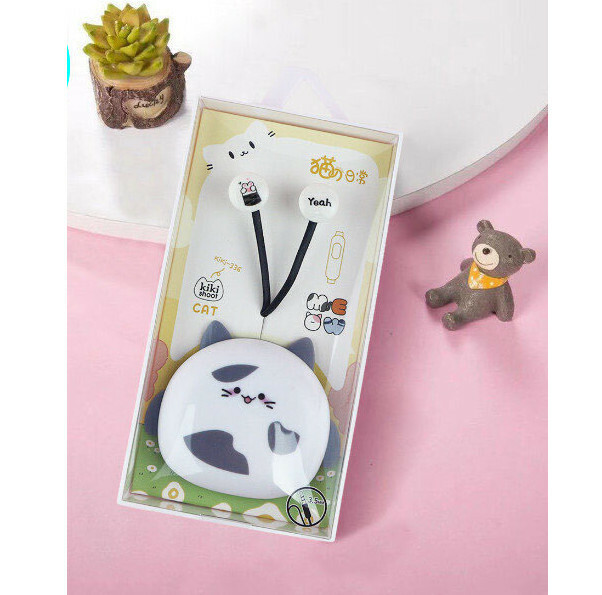 In-ear cute storage box headphones wired headphones (black)