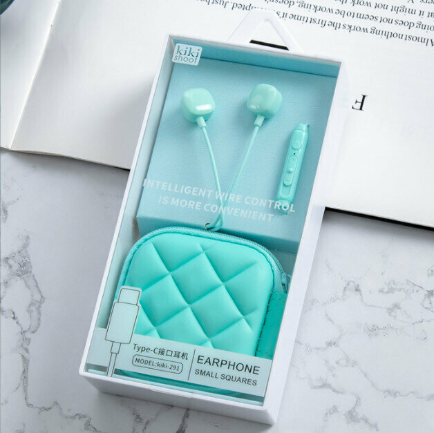 In-ear TYPE-C mobile phone wire control tuning headphones (blue)