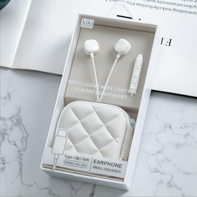 IN-EAR TYPE-C MOBILE PHONE WIRE CONTROL TUNING HEADPHONES (WHITE)
