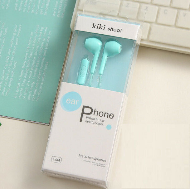 In-Ear Cartoon Couple Headset Line Control Voice Call Headset for Apple Headset (Blue)