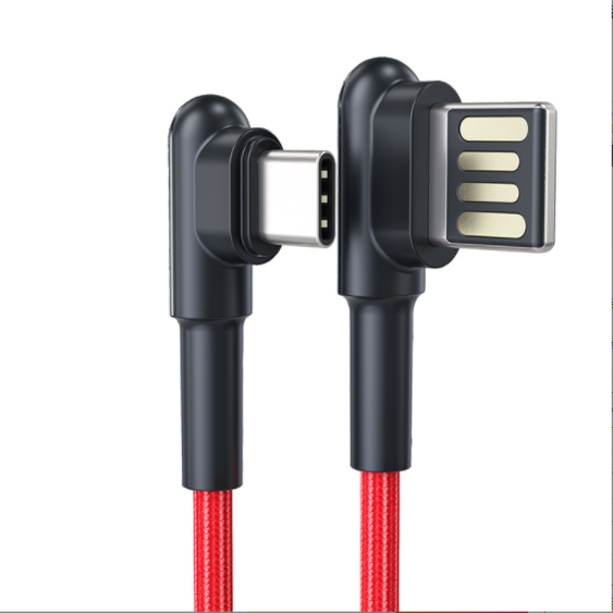 Double Elbow Type-c Nylon Braided Cable 3A Fast Charging Phone Blind Plug Charging Cable (0.5m Red)