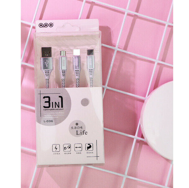 2.1A A 3-in-1 Mobile Phone Fast Charging Data Cable (Silver 1-meter Line 3-in-1)