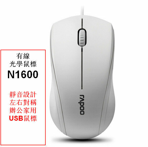 Wired Silent Optical Mouse - Rapoo/N1600 - White