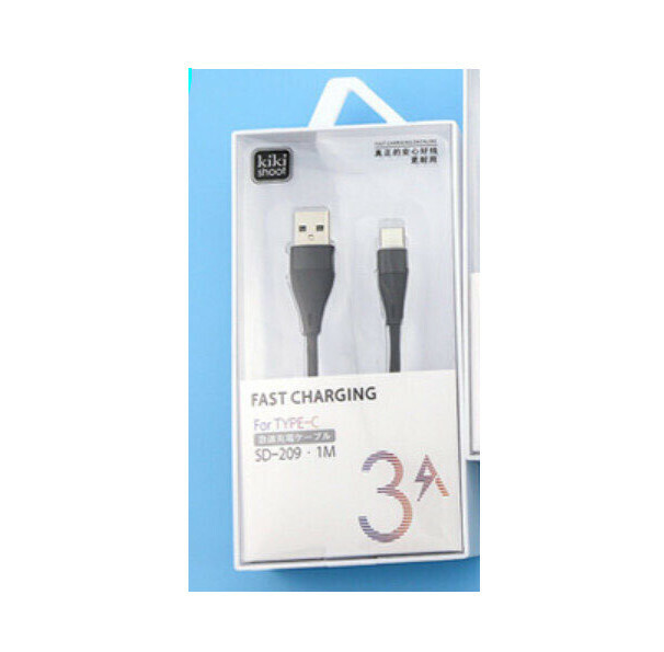Fast Charging Data Cable 3A Box 1m Charging Cable (SD-209 TYPE-C-Black)
