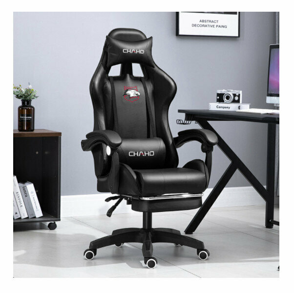 Office Computer Chair Gaming Chair (All Black + Footrest Latex Backrest & Cushion - Nylon Feet)