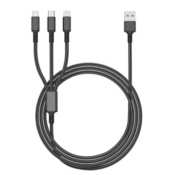 One-in-three data cable Three-in-one fast charging 3A mobile phone charging cable [King Kong one-to-three (black)]