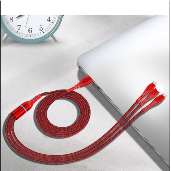 One-to-three lighted data cable Three-in-one fast charging data cable [one-to-three data cable-1.2m (red)]