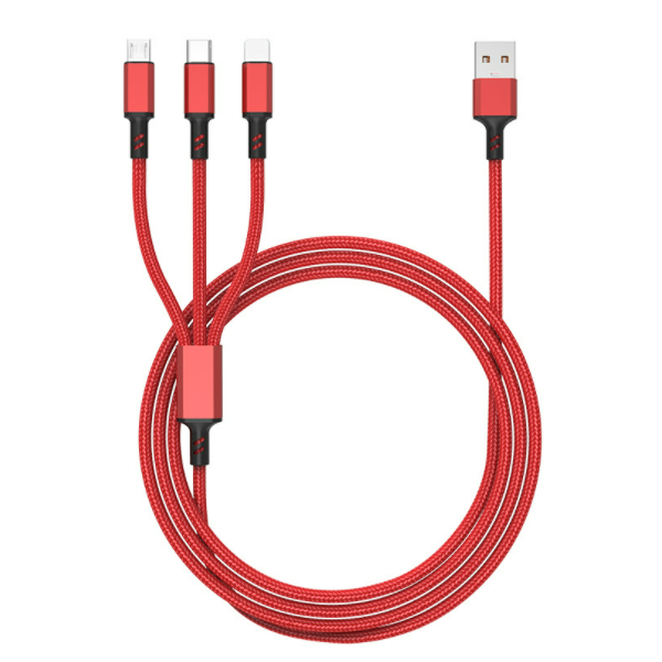 One-in-three data cable Three-in-one fast charging 3A mobile phone charging cable [King Kong one-in-three (red)]