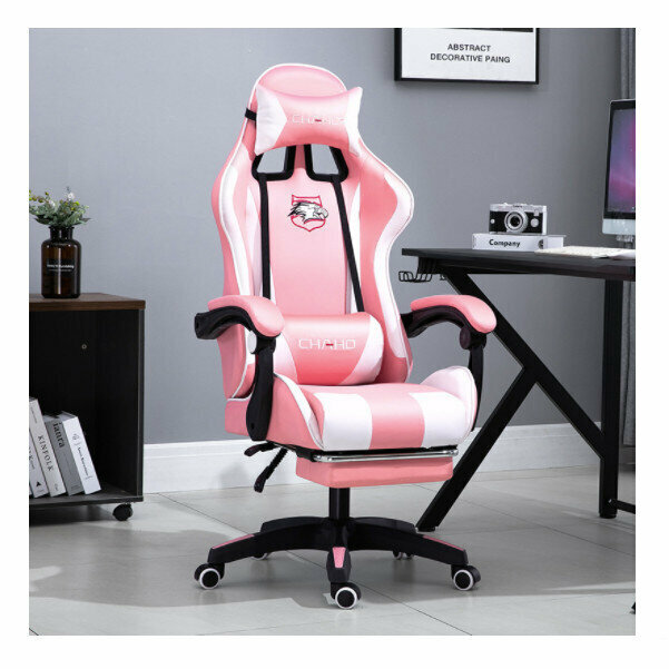 Office Computer Chair Gaming Chair (Black & White + Footrest, Latex Backrest & Cushion - Nylon Feet)