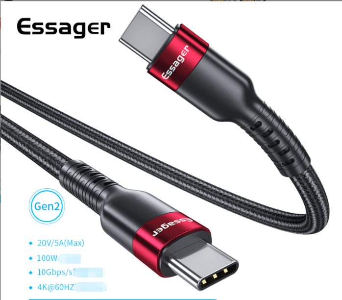 type-c dual-ended data cable, CtoC mobile hard drive, MacBook airPD fast charging 100W (red shell + black line)