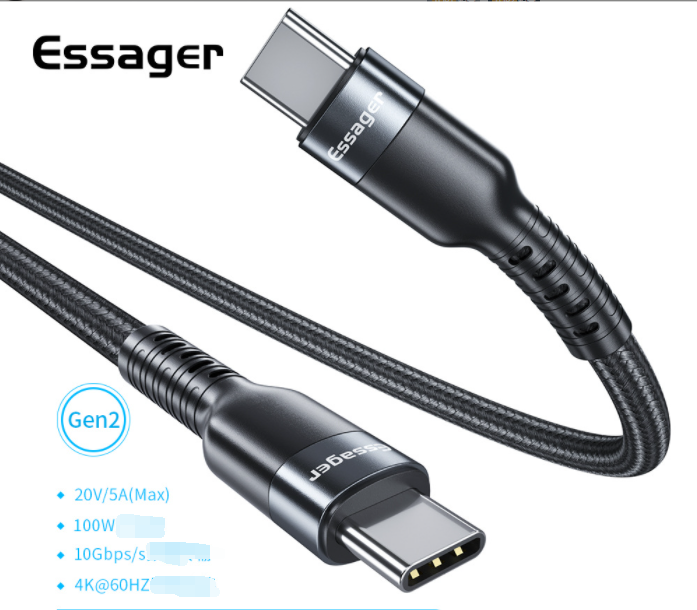 type-c dual-head data cable CtoC mobile hard drive MacBook airPD fast charge 100W (gray case + black line)