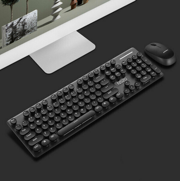 Wireless Punk Mechanical Feel Keyboard and Mouse Combo - N520 Black