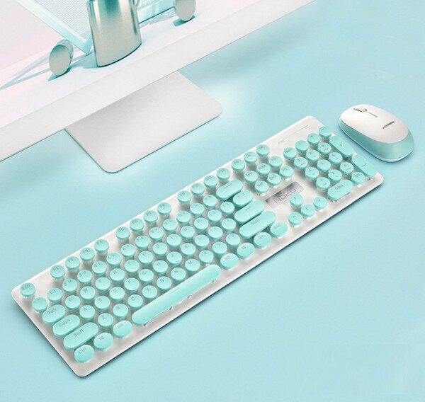 Wireless Punk Mechanical Feel Keyboard and Mouse Combo - N520 Blue