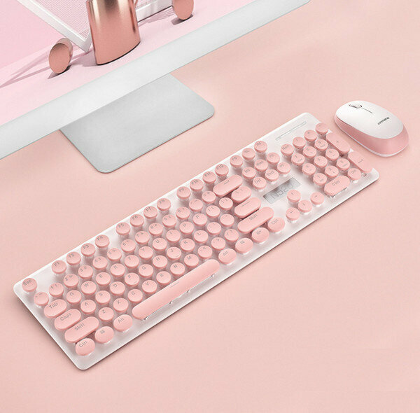 Wireless Punk Mechanical Feel Keyboard and Mouse Combo - N520 Pink