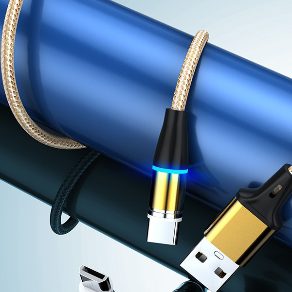 爆款磁吸線三合一數據線充電線適用蘋果安卓TYPE-C【2米線三合一（線+三種頭）金色】
