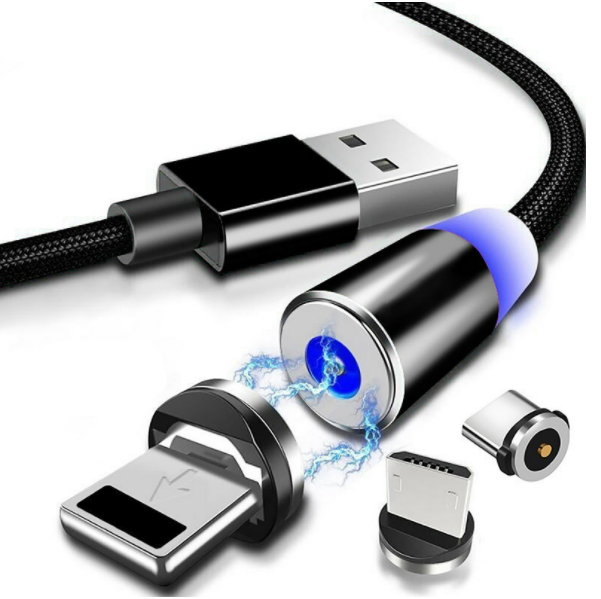 3-in-1 magnetic data cable, multi-head magnet, 1-in-3 mobile phone braid, applicable charging cable [1-meter data cable, 3-in-1 (line + three heads) black]