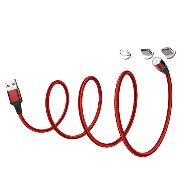3-in-1 magnetic data cable, multi-head magnet, 1-in-3 mobile phone braided charging cable [1-meter data cable, 3-in-1 (line + three heads) red]