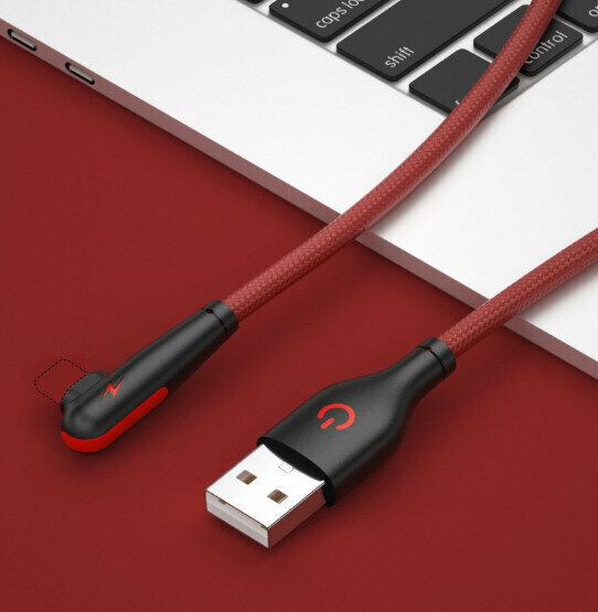 熱推彎頭編紗數據線充電線（適用蘋果Lightning-2米 紅色）