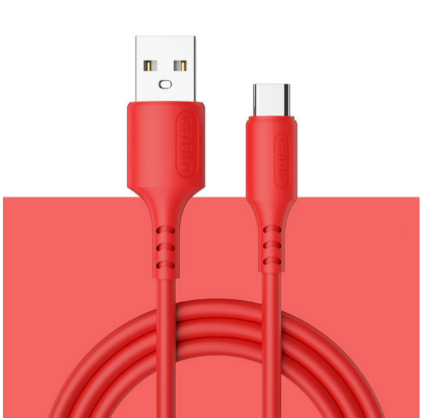 熱推液態矽膠usb數據線 3A快充手機充電線【TYPE-C馬卡龍矽膠  （中國紅）】