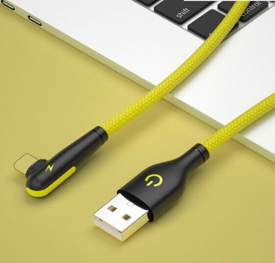爆款彎頭編紗數據線充電線（適用蘋果Lightning-1.5米 黃色）
