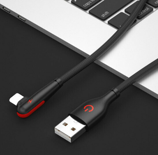 Elbow Yarn Braiding Data Cable, Charging Cable (for Apple Lightning-0.25m Black)