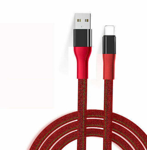 Denim fabric data cable, mobile phone charging cable (Apple Linghtning-1m red)